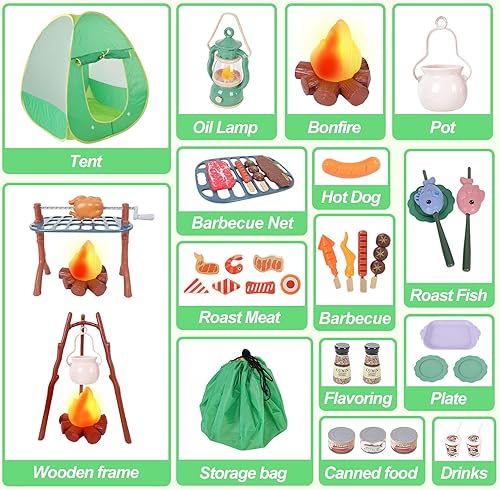 Miniatura 4 de Juego de campamento para niños con tienda de campaña de juegos, fogata, linterna, juego de campamento para interiores y exteriores con tienda de
