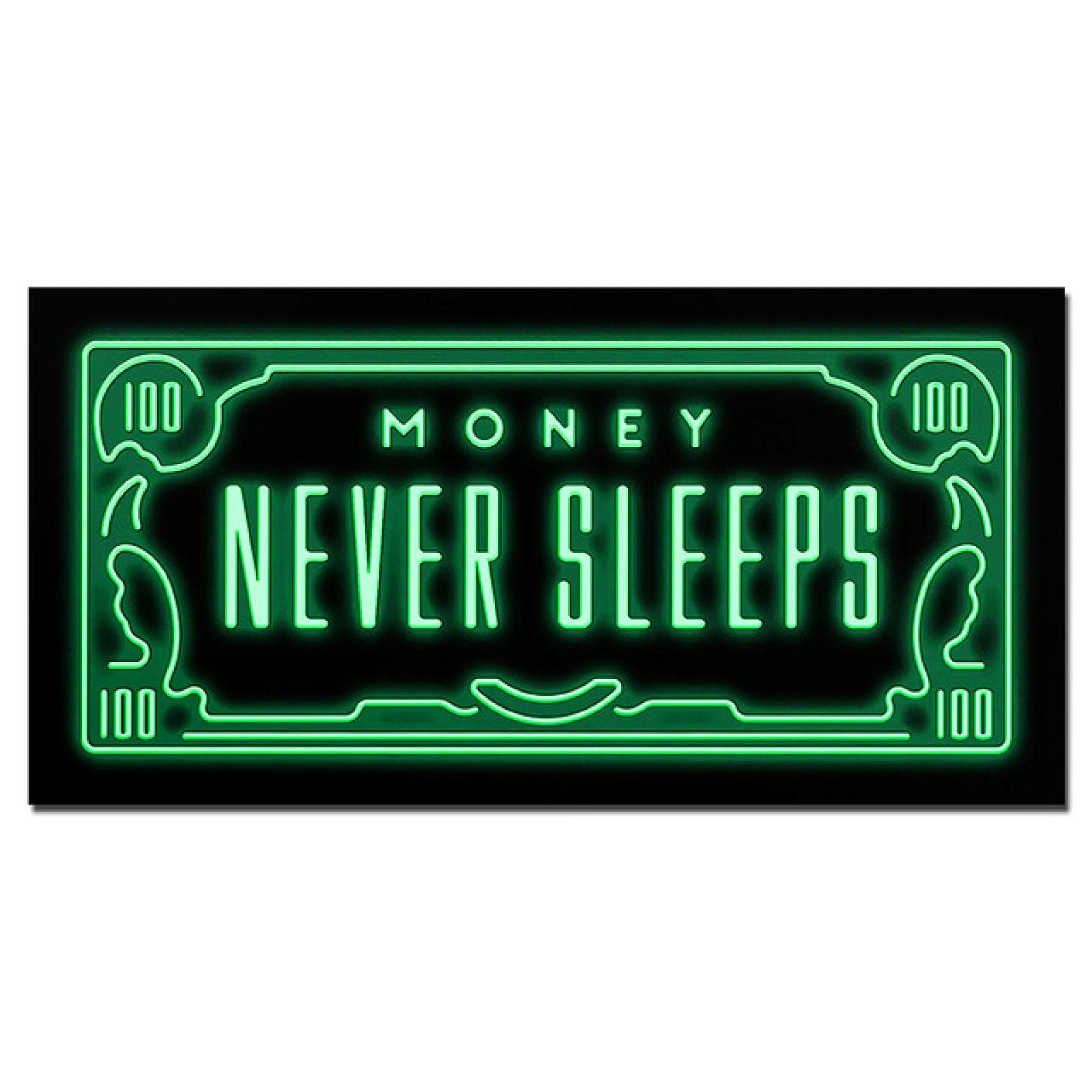 Inspirational Wall Art Never Sleeps Green Flash Money Canvas Paintings on The Wall Street Art Pictures for Home Decor 60x120cm Frameless