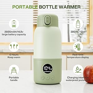 Portable Bottle Warmer for Travel, 2-Min Fast Heating Baby Bottle Warmer,12.8oz Formula Container to Go for Breastmilk, Formula Dispenser with Long-Lasting Keep Warm Function