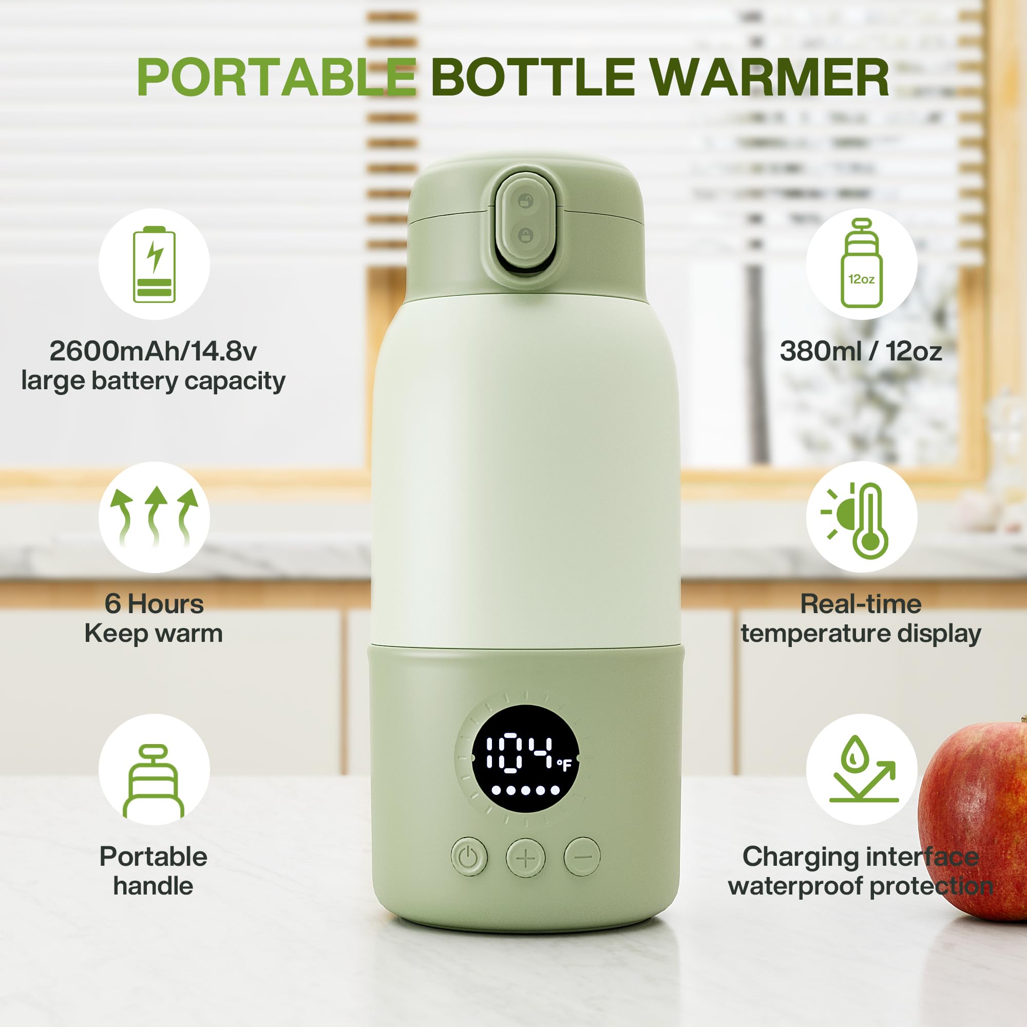 Chauffe-biberon portable de voyage avec formule de transport de 400 ml avec chauffage rapide en 2 minutes, indispensable pour les voyages avec bébé et fonction d'entretien