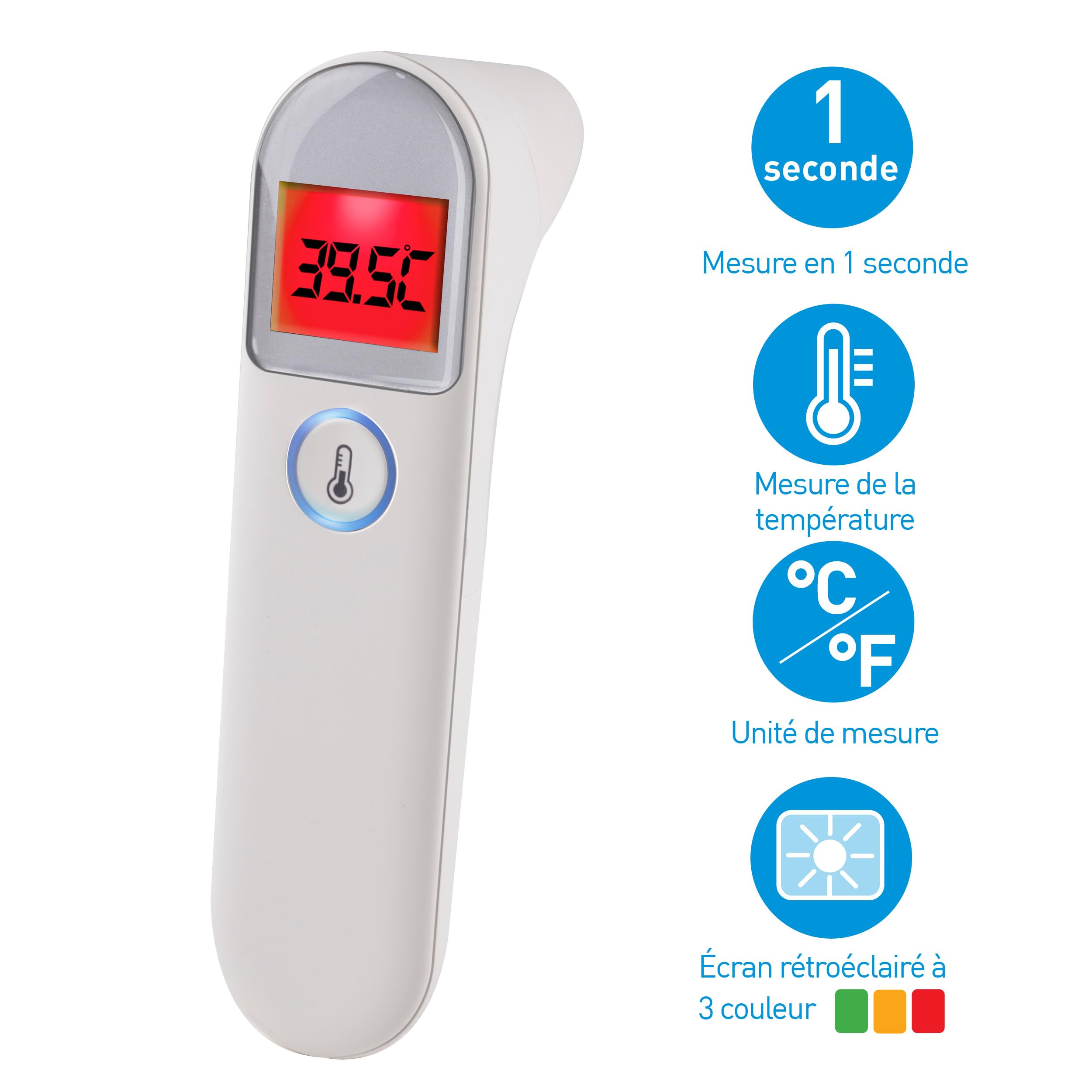 Grundig Thermomètre Infrarouge - Thermomètre Fièvre Digital - Laser Sans Contact - Pour Humains, Animaux et Objets - Pyromètre avec Codage Couleur