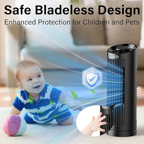 Miniatura 6 de JRD Ventilador de torre de 13 pulgadas con 3 velocidades, oscilación de 80, ventilador de escritorio sin aspas de 23 piess, funcionamiento