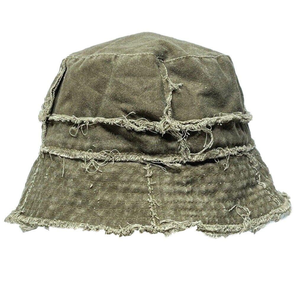 Sanfly Vintage Denim Bucket Hat Washed for Unisex Frayed Bucket Hat Sunshade Versatile Double-sided Wear Basin Cap