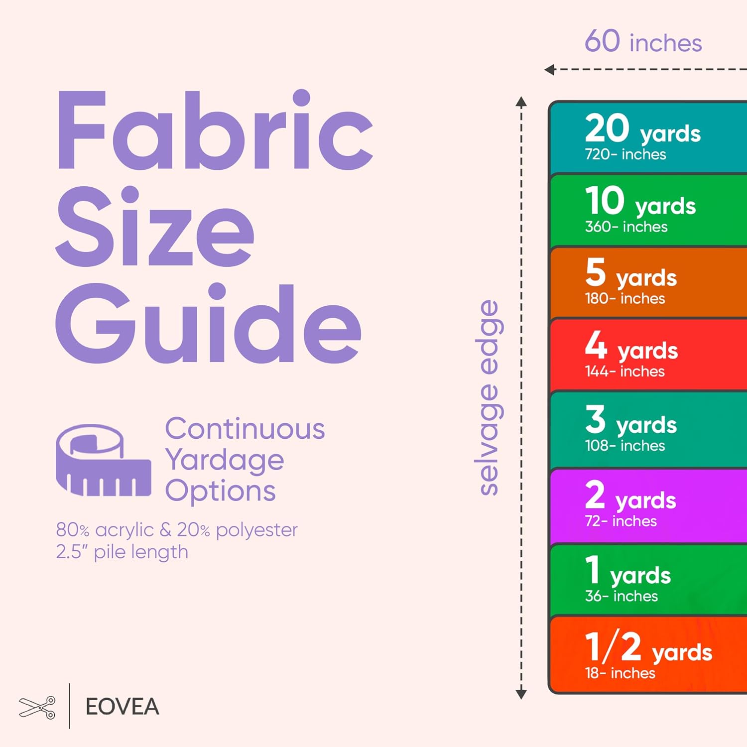 EOVEA Shaggy Faux Fur Fabric by The Yard – 60” Wide | Fluffy, Soft Fake Fur Material for Sewing, Crafts, Costumes, Upholstery & Home Decor | Long Pile Plush Fabric(Lavender,Half Yard)