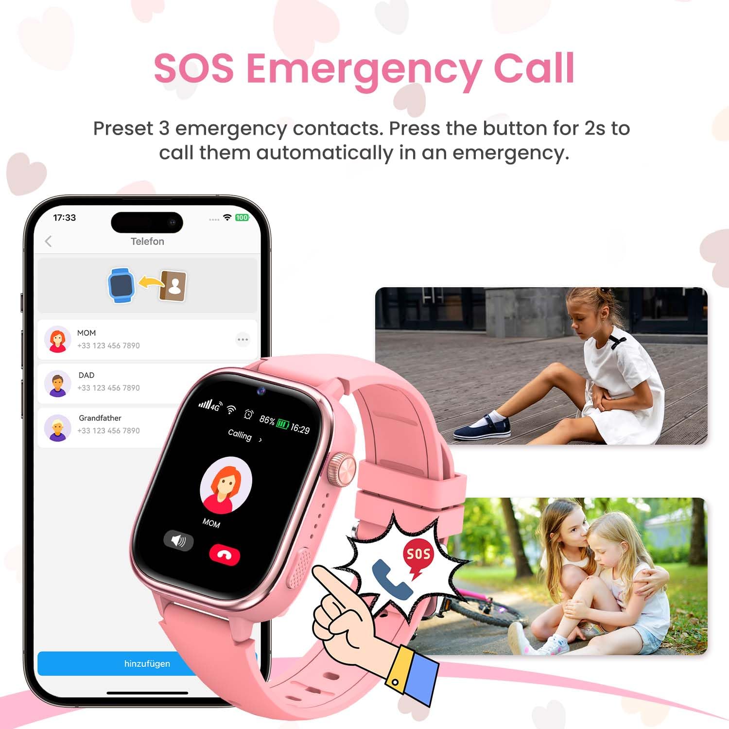 TotsyFun 4G Smartwatch Bambini, IP68 Impermeabile Smartwatch con GPS, SOS, Telefono, HD Videochiamata, Chat Vocale, Modalità Lezione, Sveglia, Sonno, Orologio Bambini per Ragazze e Ragazzi, Rosa