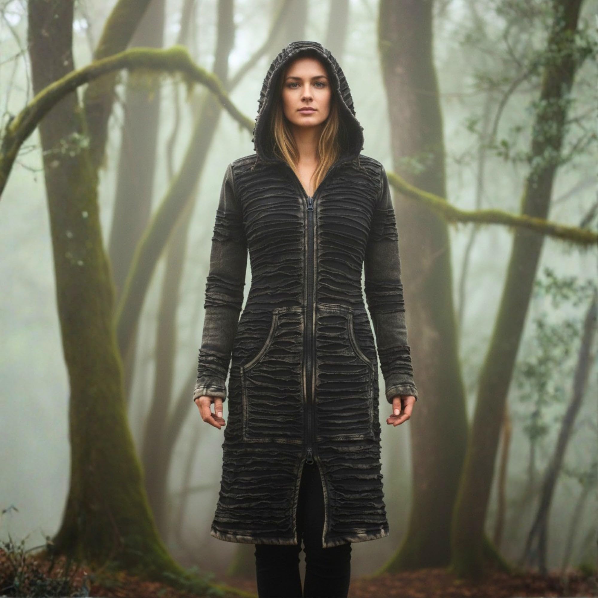 SHOPOHOLIC FASHION Damen Stonewashed Boho Hippie Gothic Lange Jacke
