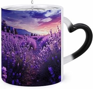 Purple Lavender Color Changing Mug Heart-Shaped Handle Mugs Fashionable Tea Cup Coffee Cup Popular Tumbler And Cups For Office Workers Mug & Unique Gift Giving Teacup