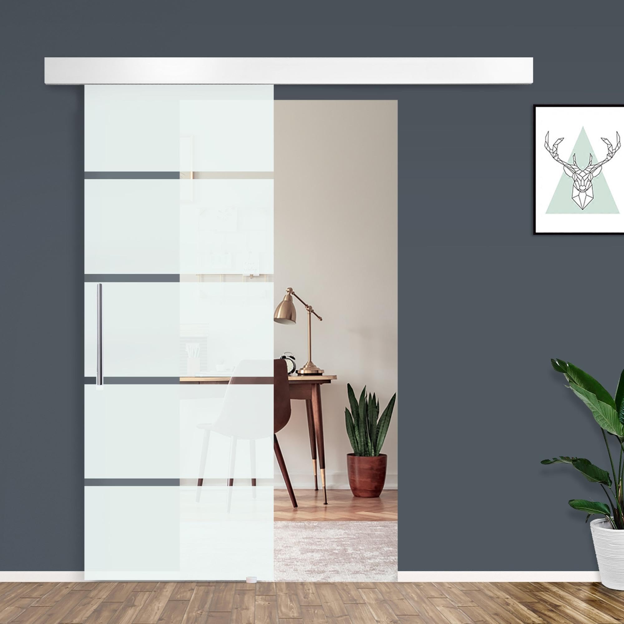Homcom Porta Scorrevole in Vetro a Strisce con Binario in Alluminio, 75 x 210cm