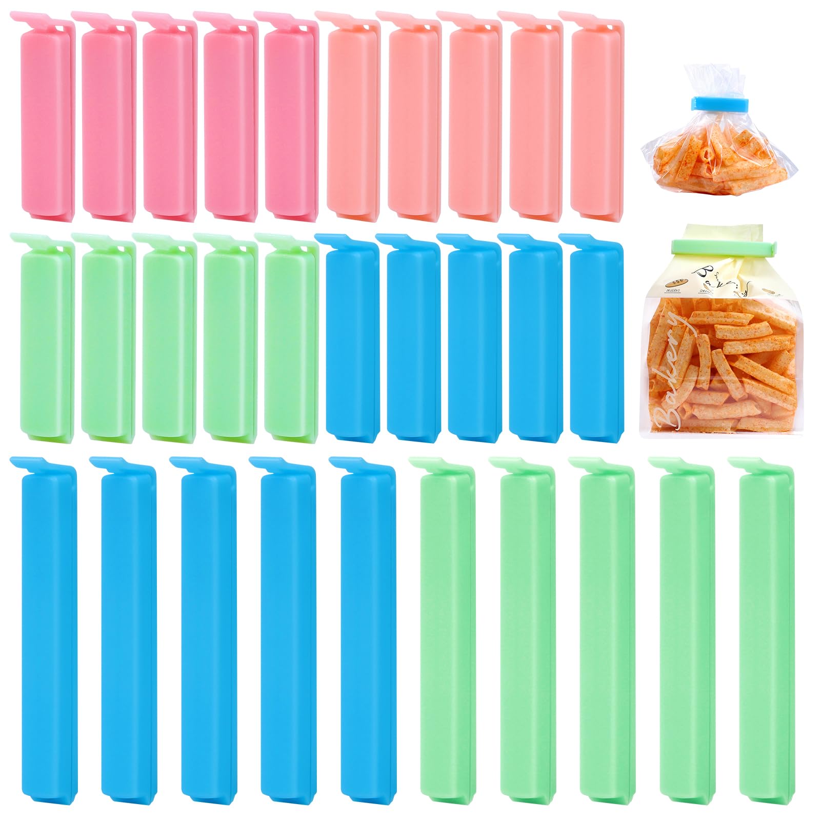 Inwee 30 Pcs Food Bag Clips, Bag Clips for Food Storage in 4 Colours & 2 Assorted Sizes, Food Clips for Keeping Food Fresh, Reusable Food Storage Bag Clips in Freezer Bags & Pet Food Storage Bags