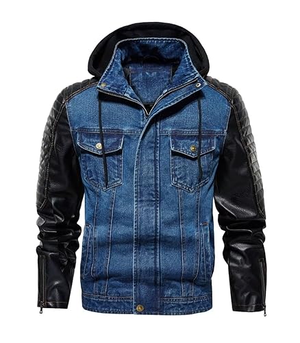 FTIMILD Men's Denim Jacket Vintage Jean Trucker Jacket with Leather