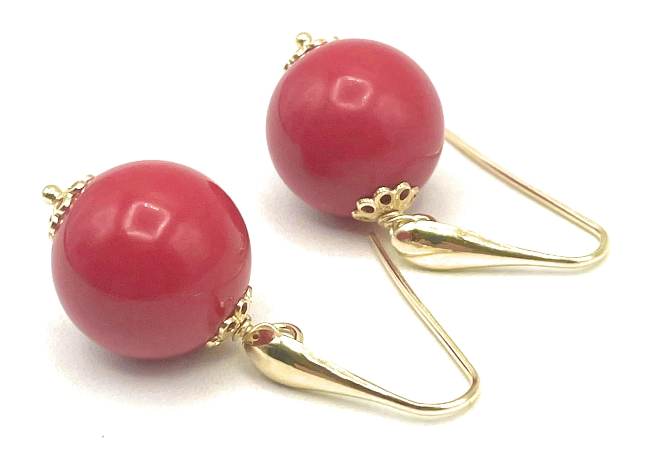 Pendientes Rojo Coral, Vermeil 24 K, Joyas Artesanales, Made in Italy, Regalo para Mujeres