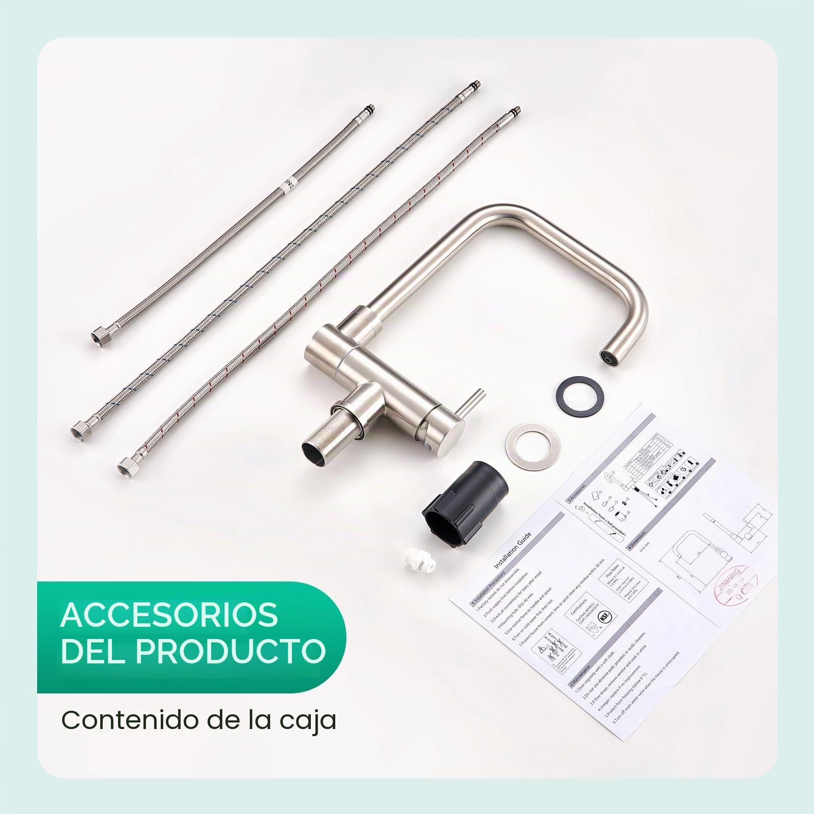 CREA Grifo de Cocina de 3 Vías, Grifo Cocina Abatible, Cepillado | Grifo de Fregadero Plegable Giratorio 360°, Grifo Cocina Bajo Ventana de Acero Inoxidable 304, 3 en 1 para Filtro de Agua