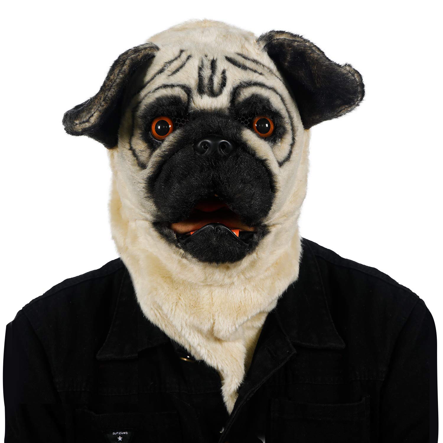 ifkoo Realistic Mouth Mover Bulldog Mask for Halloween Party Costume Moving Mouth Pug Dog Furry Head