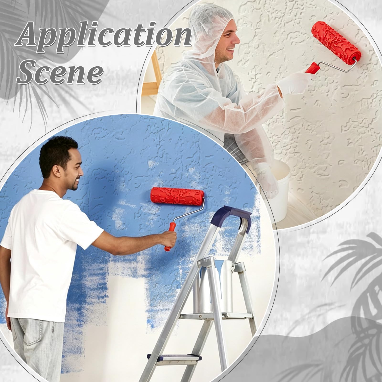 Rouleau à Peinture Texturé en Relief (4 pièce) Rouleau à Pâtisserie en Caoutchouc et Plastique avec Cadre Outil de Création de Motifs Décoratifs à Faire Soi Même Rouge 320x185x45mm