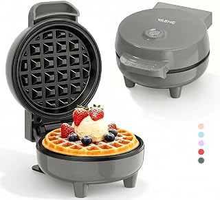 YASHE Mini Waffeleisen 550W, Antihaft-Waffelmaschine, Grau