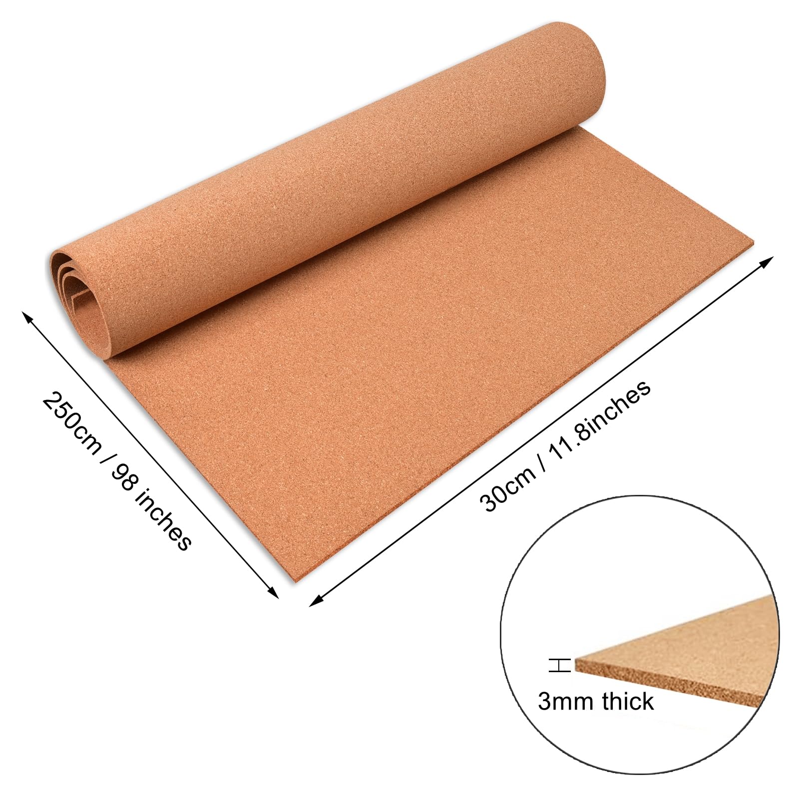 Rollo de corcho natural 1/8 pulgadas 98 x 11 pulgadas beige texturizado