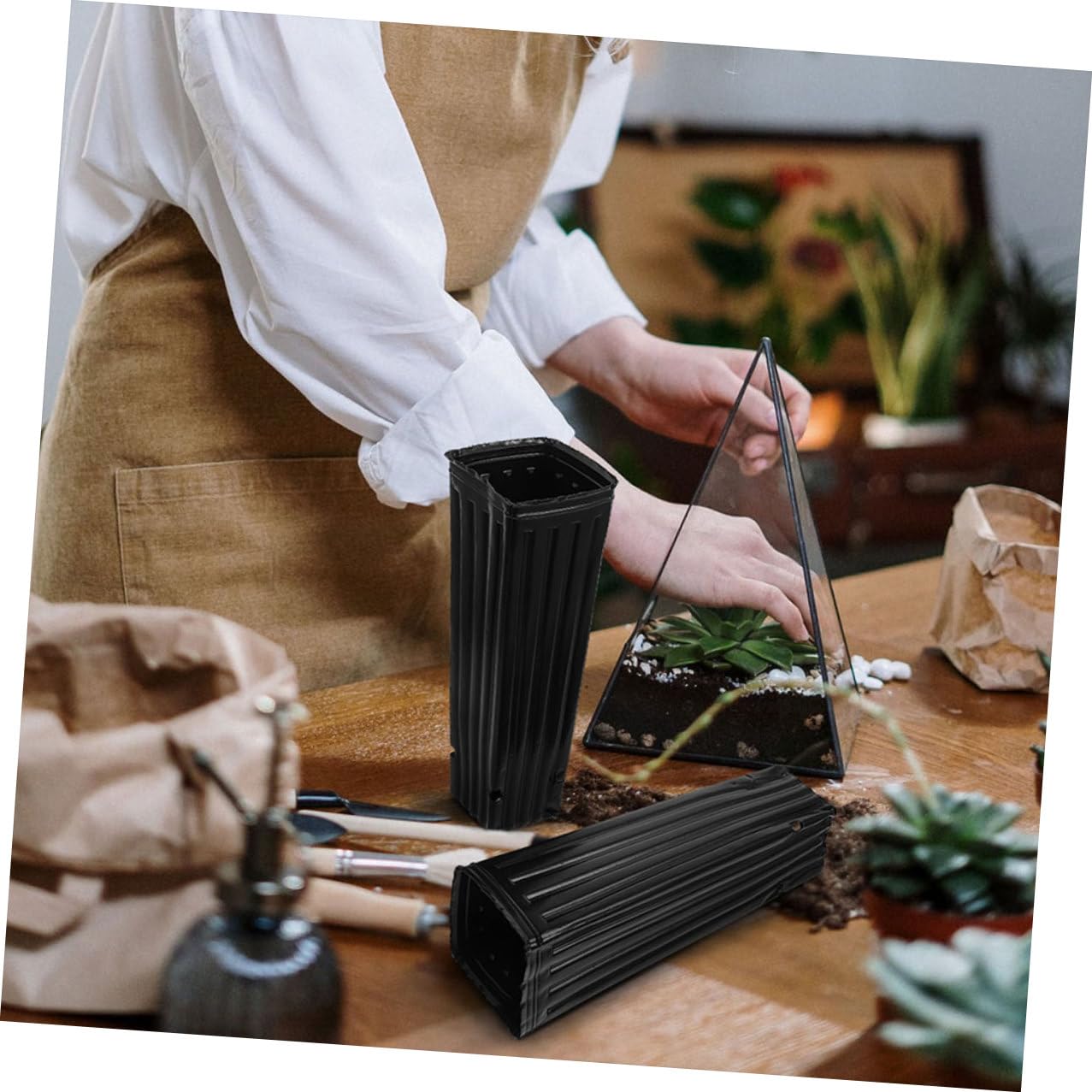 Lot de 60 Pots de Pépinière Noirs en Plastique Épaissi 10x30 Cm Pots Longs pour Semis D’Agrumes Respirants Anti-déformation Adaptés Jardinage Extérieur et Intérieur