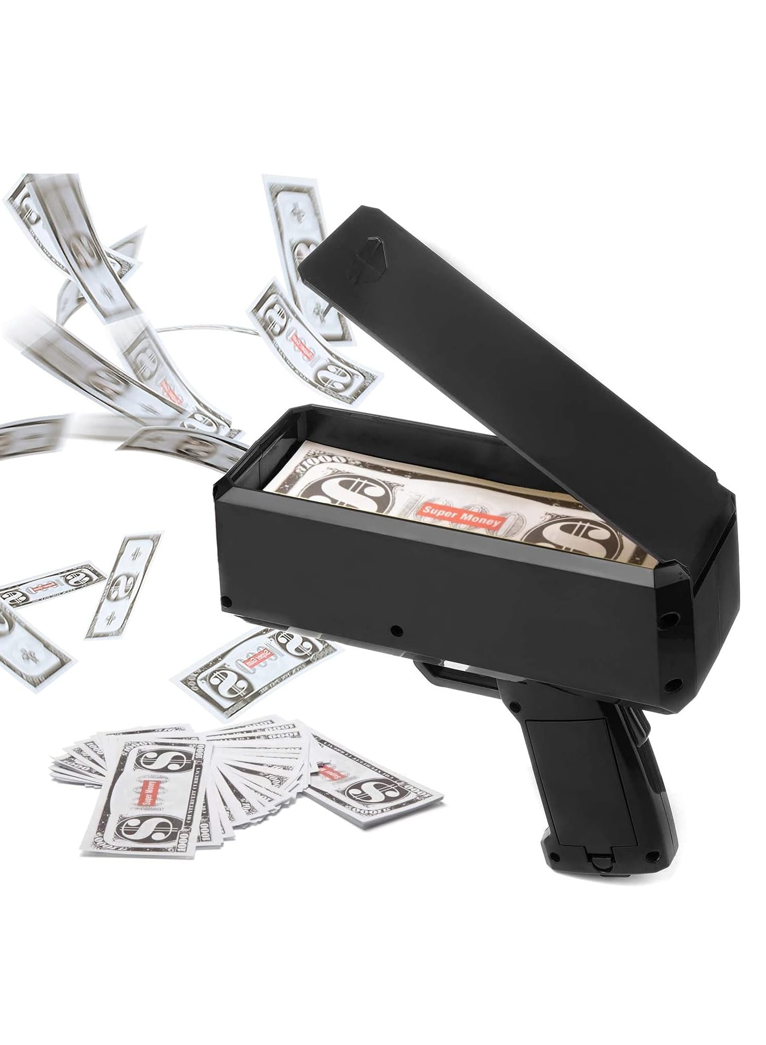 KASTWAVE Money Gun Shooter - Make It Rain Cash Spray Toy for Parties, Games & Movies (Black)