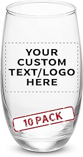 DISCOUNT PROMOS 10 Mikonos Clear Stemless Wine Glasses Set, 15 oz. - Customizable Text, Logo - Barware, Glassware - Clear