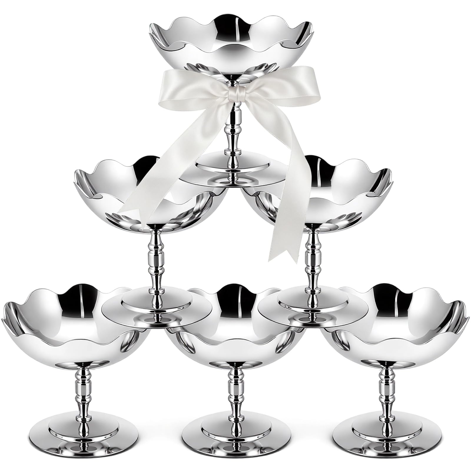 6 Pcs Stainless Steel Ice Cream Bowls Mini Silver Serving Pudding Dessert Cup Sauce Bowls Round Footed Yogurt Snack Candy Cups for Mousse Fruit Salad Wedding Party Favor