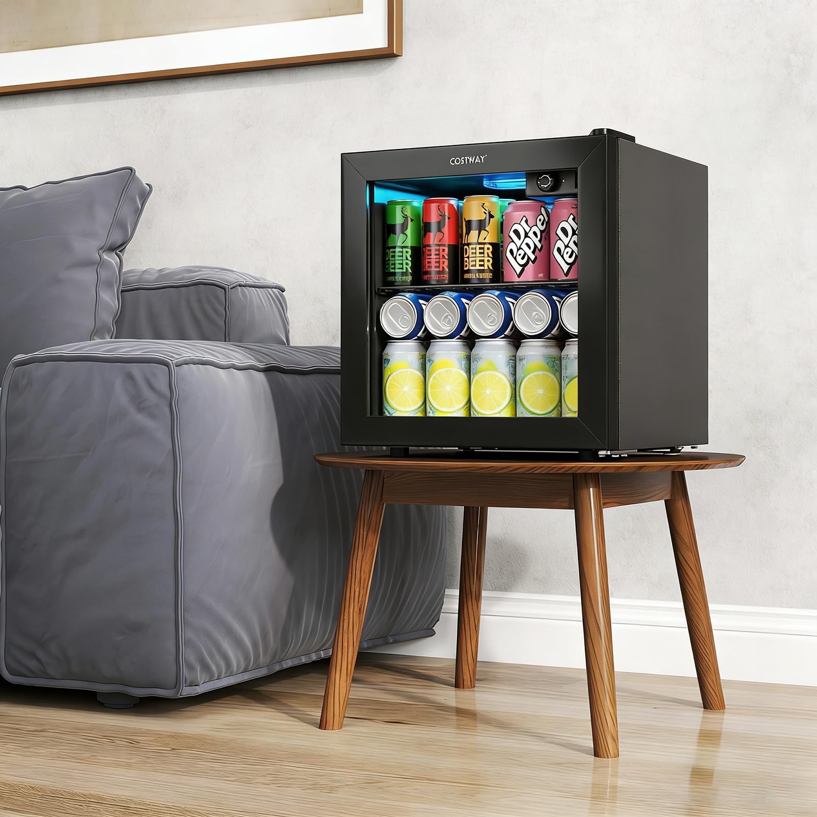 COSTWAY Beverage Refrigerator Cooler, 1.3 Cu. Ft. 12 Bottles 55 Cans Mini Fridge With Tempered Glass Door, Removable Shelf & Adjustable Temperatures, Compact Drink Cooler For Wine, Beer & Soda on Fridge.com - View 4