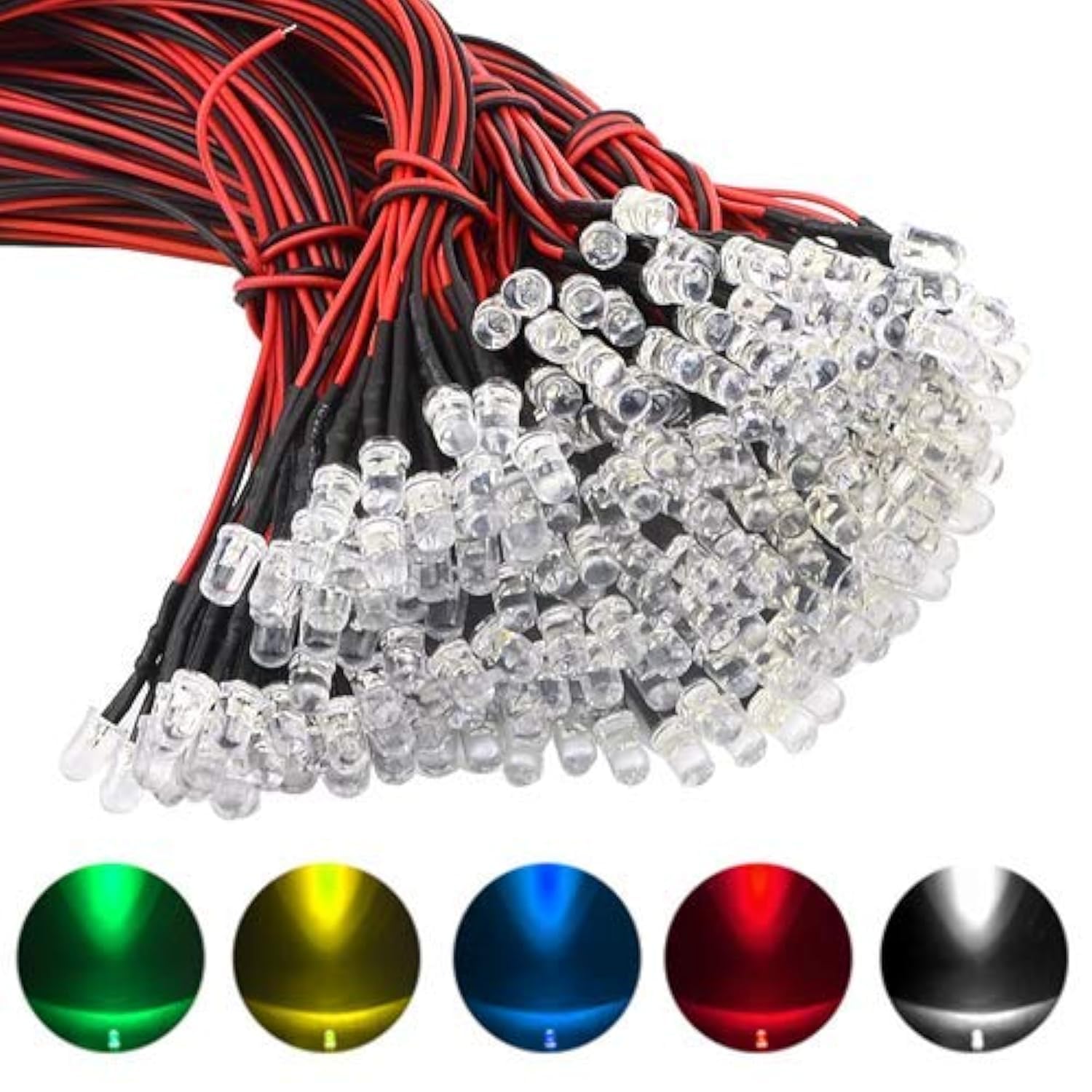WMYCONGCONG 210 PCS 5mm Pre Wired Light Emitting Diodes Mixed Color 12V DC Pre Wired 20cm Bulb Lamp
