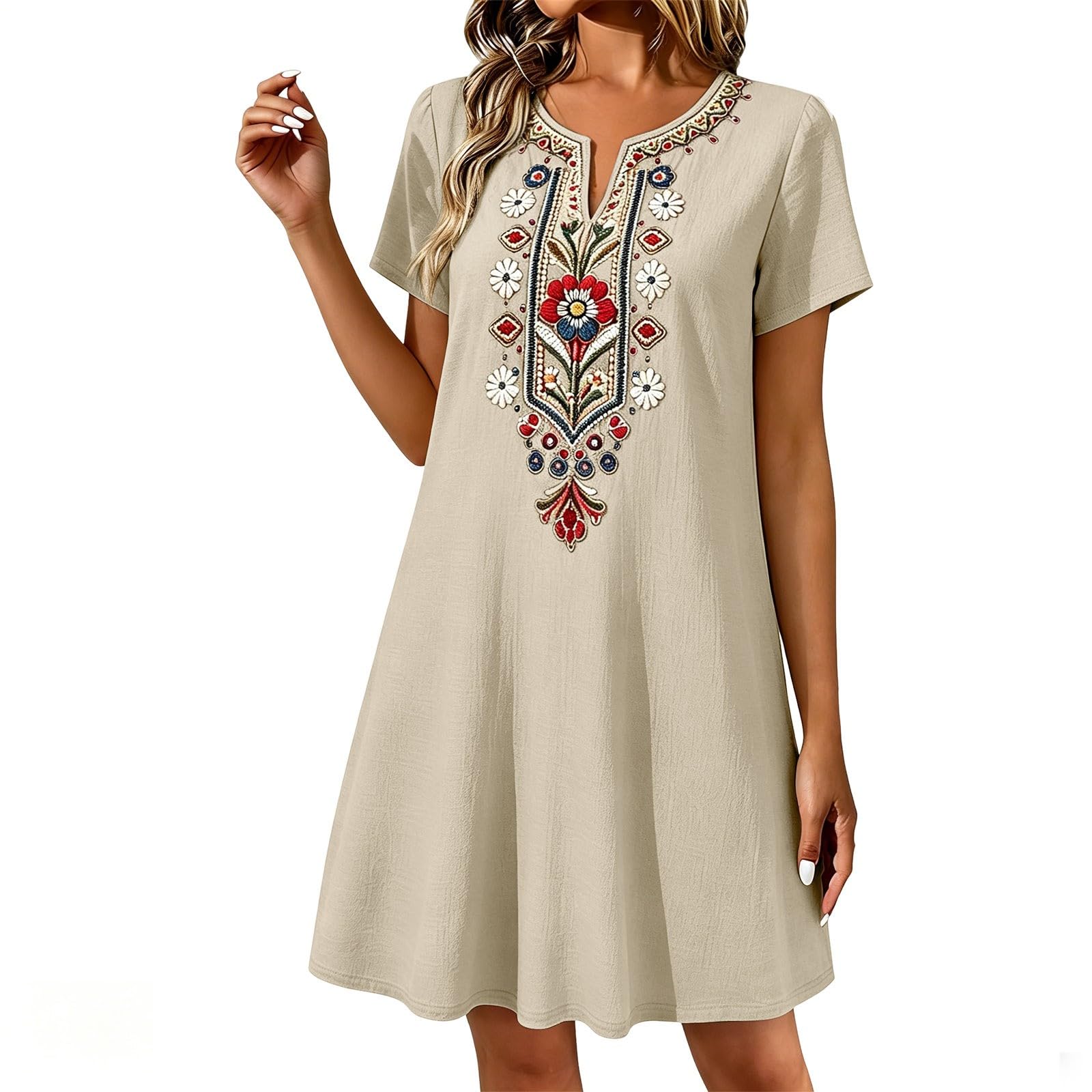 Damen Kleider Sommer Midi Luftige Sommerkleider Leichte Knielang Strand Kleid Lässige Midikleid Boho Locker Strandkleid Ärmelloses Rundhals Hauskleid Elegant Lange Kleider Böhmisch Kleid