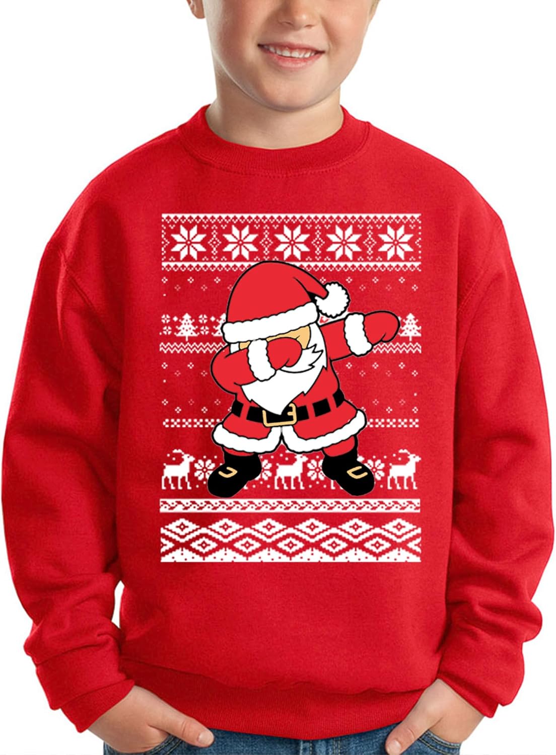 BesserBay Unisex Kids Ugly Christmas Sweatshirt Novelty Graphic Long Sleeve Sweater 4-14 Years 12 Years Red | Santa Claus Dabbing