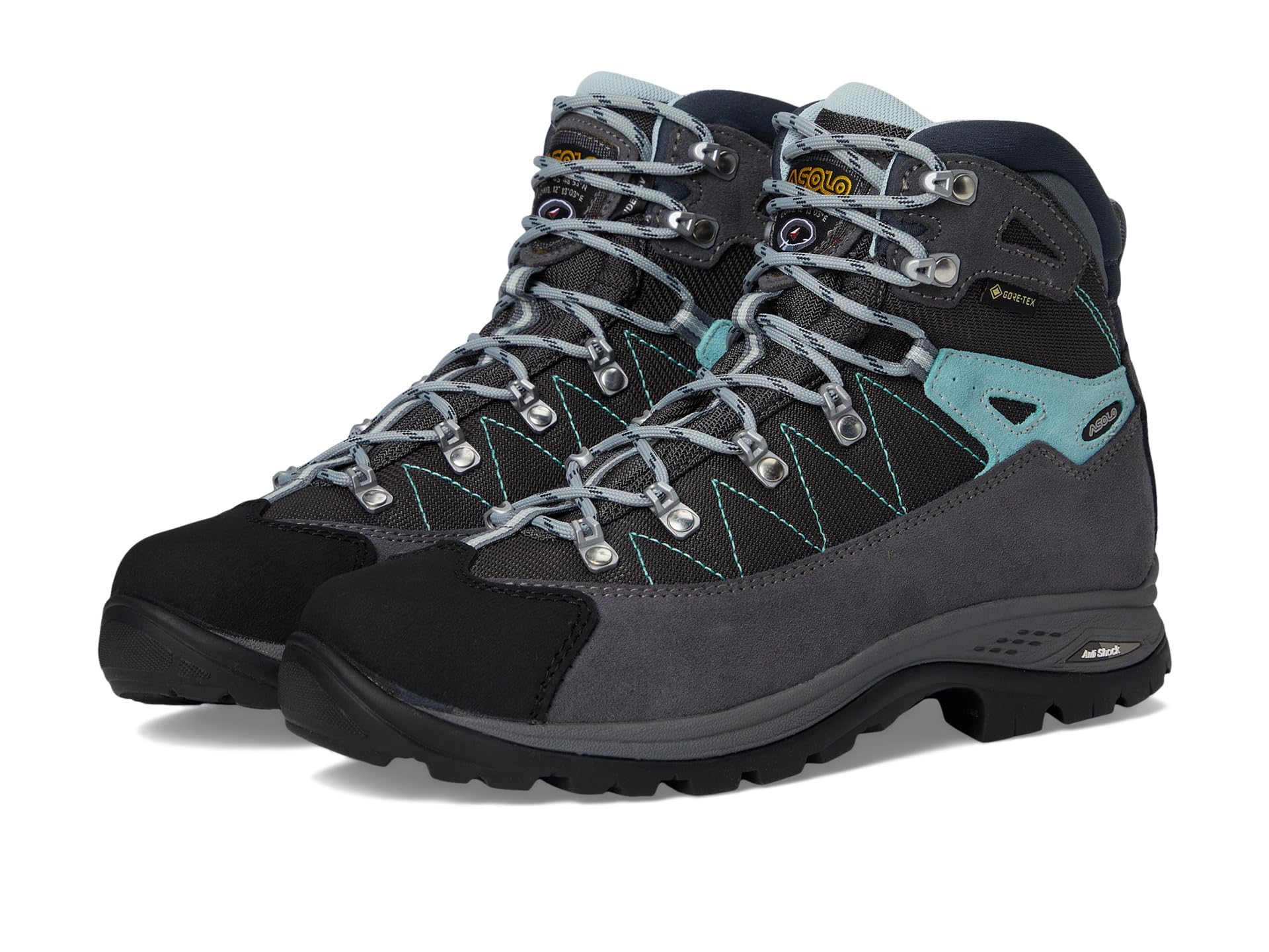 ASOLO Women's FINDER GV Water-Resistant Breathable Lightweight Cushioned Suede Low Ankle Trekking Hiking Boots | Leather Cap, Grey/Gunmetal/Pool Side, 8.5