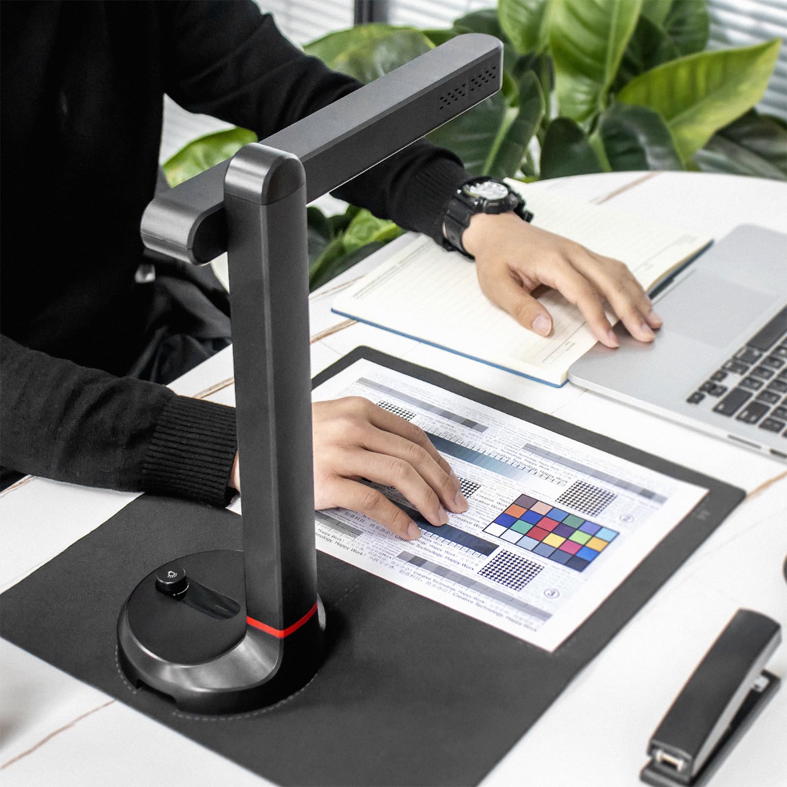 Fotocamera per Documenti, Scanner per Documenti Portatile con Funzione OCR | Design pieghevole a 90° e luce di riempimento a tre velocità, ritaglio/raddrizzamento automatico per uffici aule