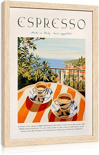 GELDSTEI Arte de pared de café, impresión en lienzo vintage envuelta en espresso, impresión de póster de café italiano, decoración de bar de