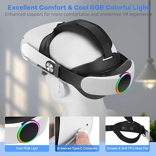 Miniatura 4 de Hurra Head Strap with Battery for Oculus Quest 2, 10000mAh Fast Charging Battery Pack Extend 8H Playtime, Adjustable Elite Strap Replacement with