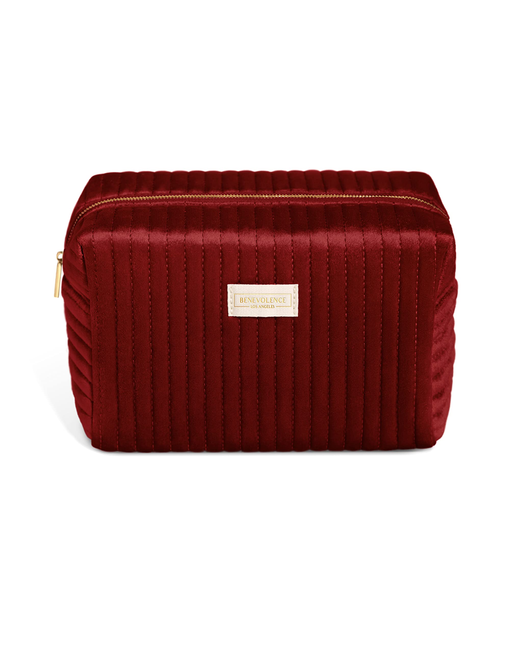Benevolence LA Plush Velvet Large Makeup Bag for Travel | Cosmetic Pouch, Toiletry Organizer for Women, Large Capacity Bag for Accessories, Quilted