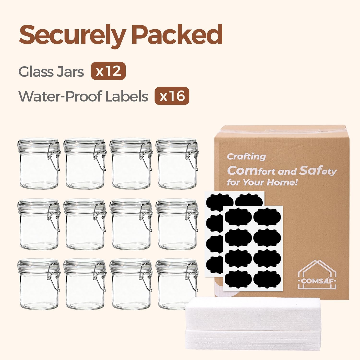 ComSaf 8oz Small Airtight Glass Jars Set of 12 with Lid Food Storage Jar Round, Mini Storage Container with Clear Preserving Seal Wire Clip Fastening for Kitchen Canning, Jam, Spice, Honey, Mason Jars - Image 8