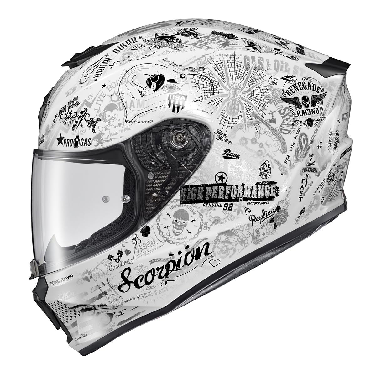 ScorpionEXO R330 Full Face Motorcycle Helmet with Pinlock Ready Shield Bluetooth Ready Speaker Pockets DOT ECE Approved Shake 2 (White - Medium)