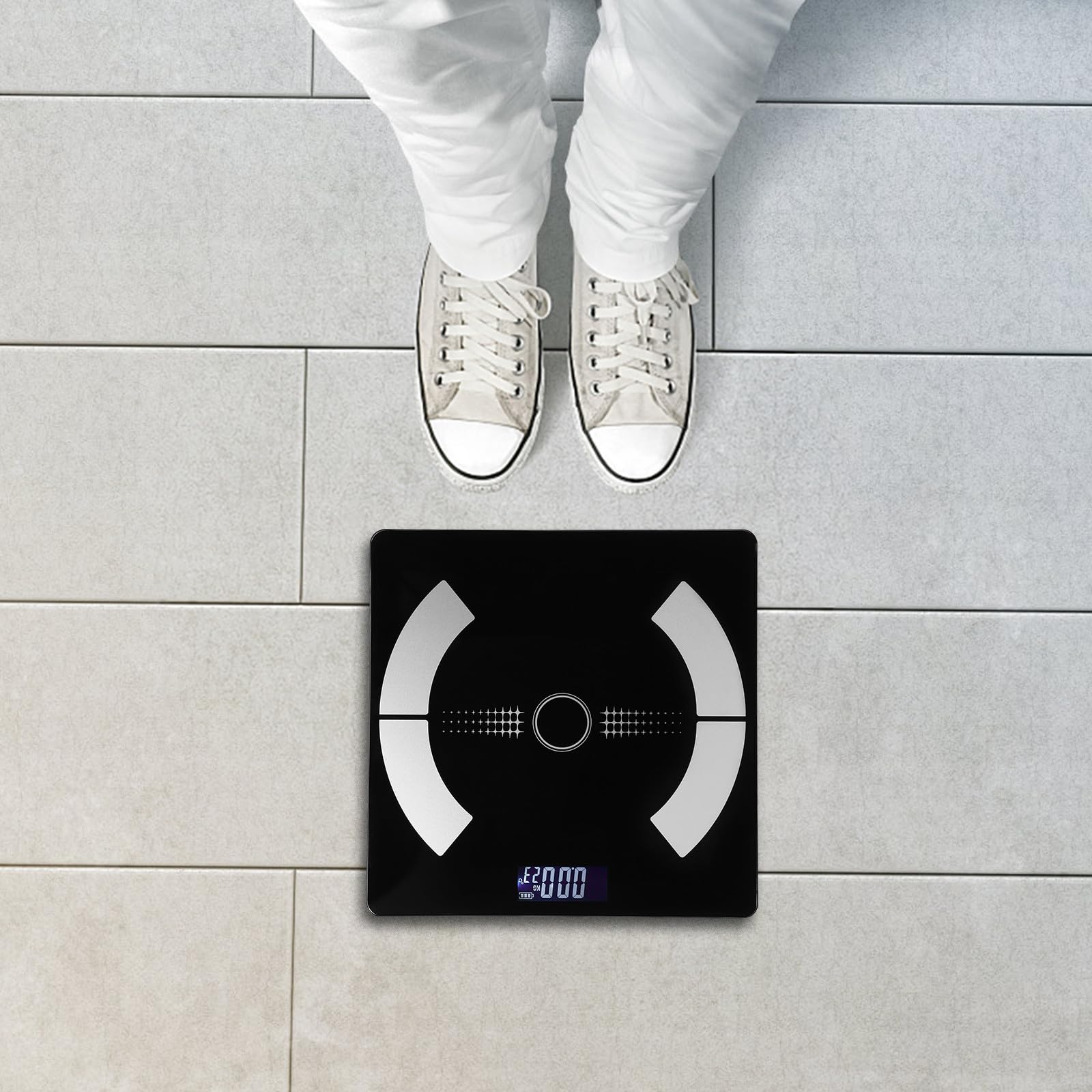 Báscula de Grasa Corporal Digital para Hogar Carga USB y Vidrio Negro