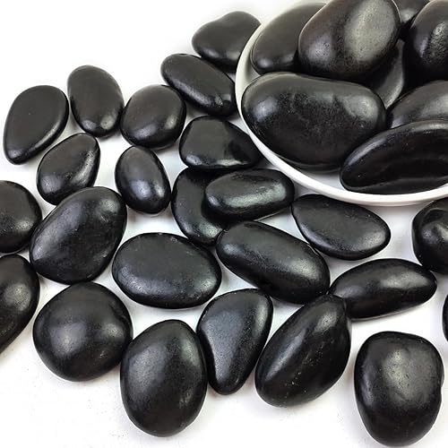 SHIZWU Rocas de río negras pulidas guijarros decorativos pulidos de 2 a 3 pulgadas, 40 libras, piedras pulidas para paisajismo, rocas de río