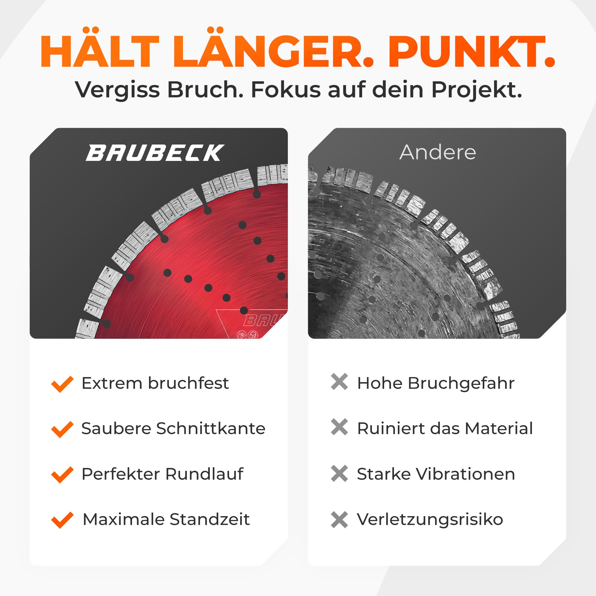 BAUBECK Diamanttrennscheibe 350 x 25,4 mm für Beton, Stahlbeton & Stein, Turbo Diamantscheibe, langlebige Profi Trennscheibe