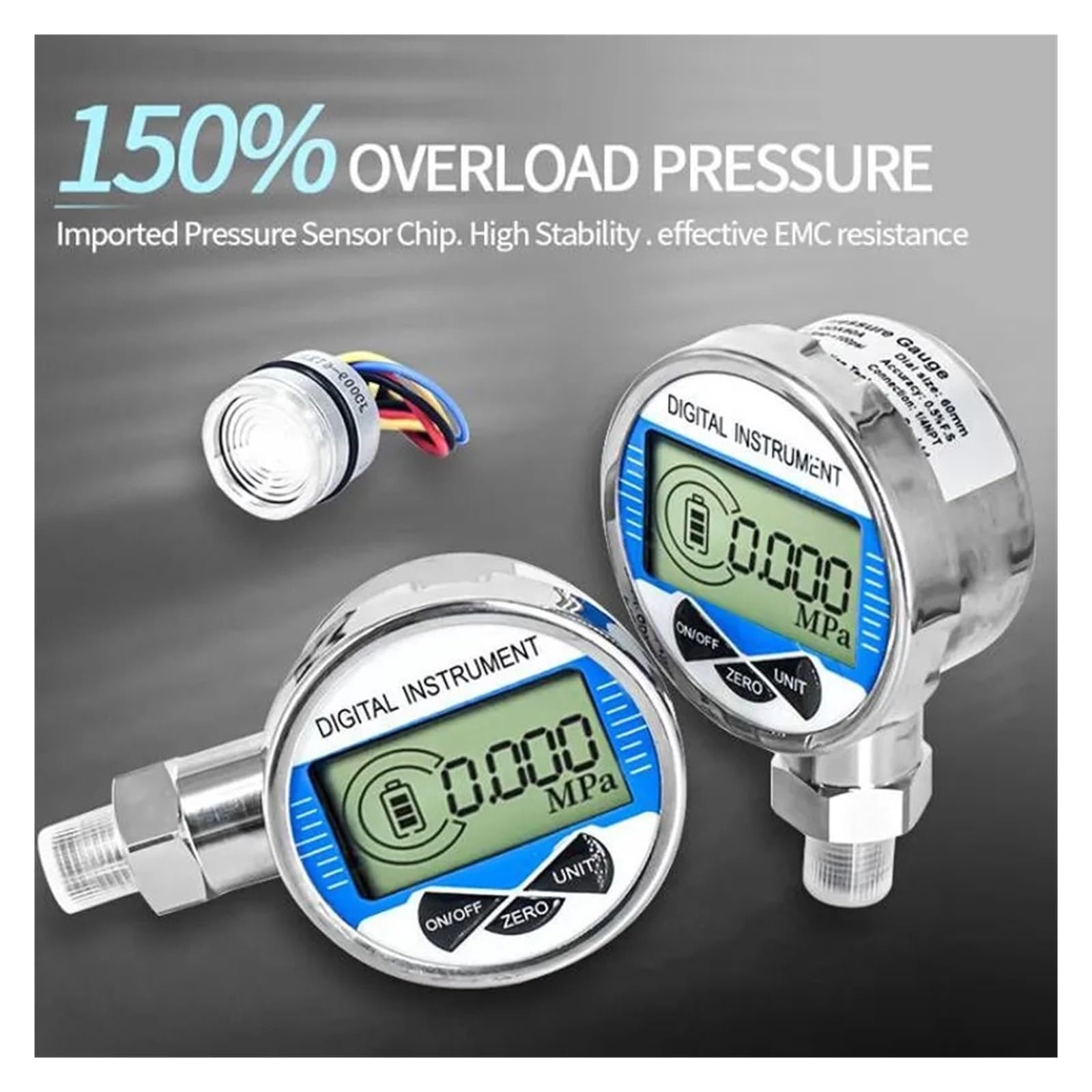 Manómetro, Manómetro hidráulico Digital, medidor de presión de agua M20 x 1,5, manómetro Digital de combustible líquido Radial de 60mm, manómetro de presión de aceite de aire(NPT1-2 Radial,0-40Mpa)
