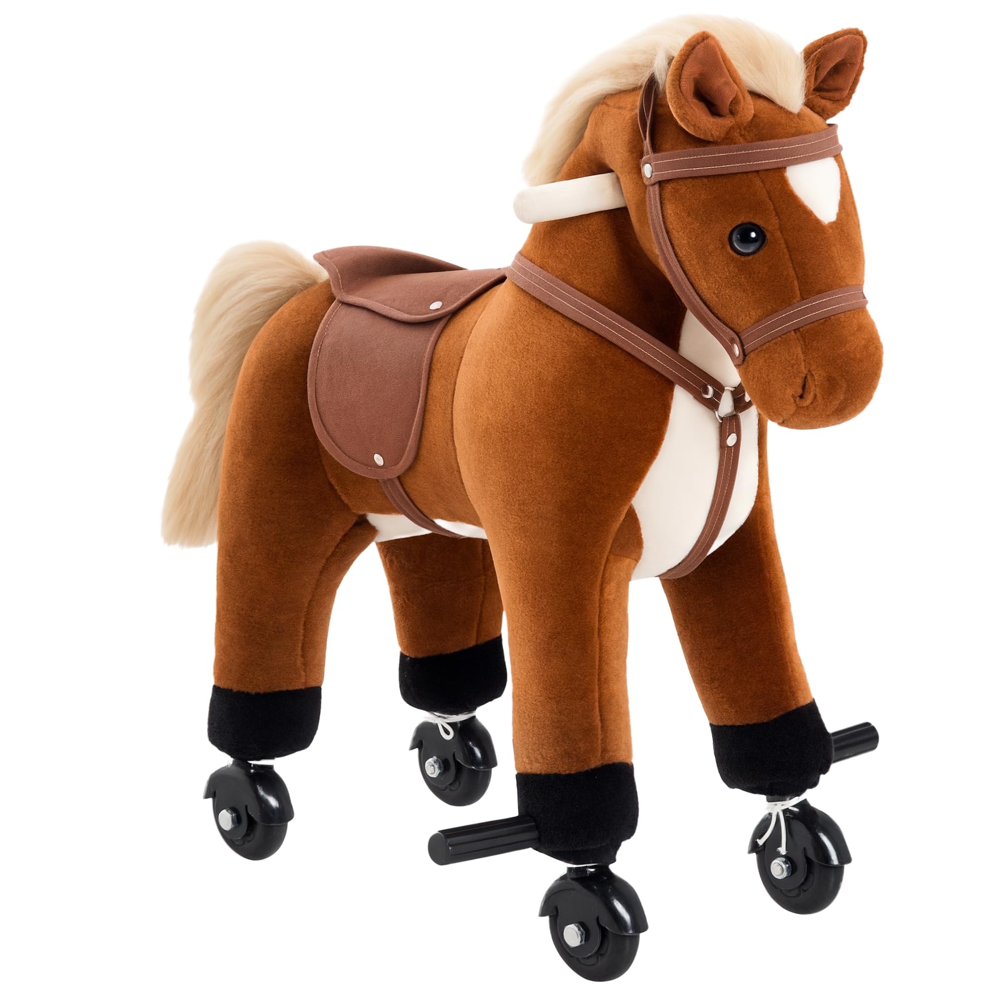 HOMCOM Caballito para Bebes de +2 Años Caballo con Ruedas Sonidos de Relincho Palos y Pedales Carga 60 kg 55x23x60 cm Marrón