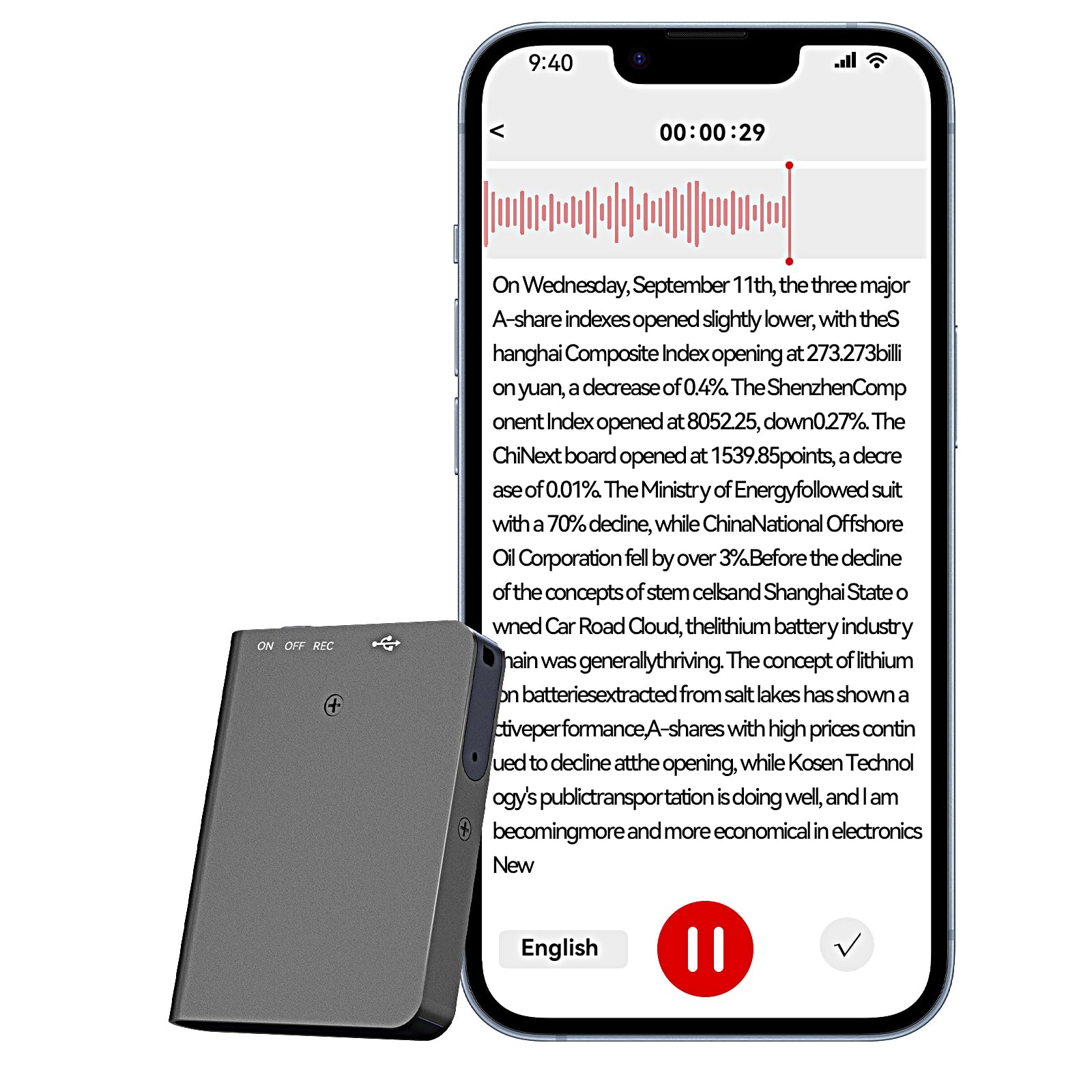 HEILFUN AI Voice Recorder,64GB,Transcribe,Mind Mapping & Summarize with AI Technology, Support 98 Languages, APP Control, Audio Recorder for Lectures, Meetings, Phone Calls, Black