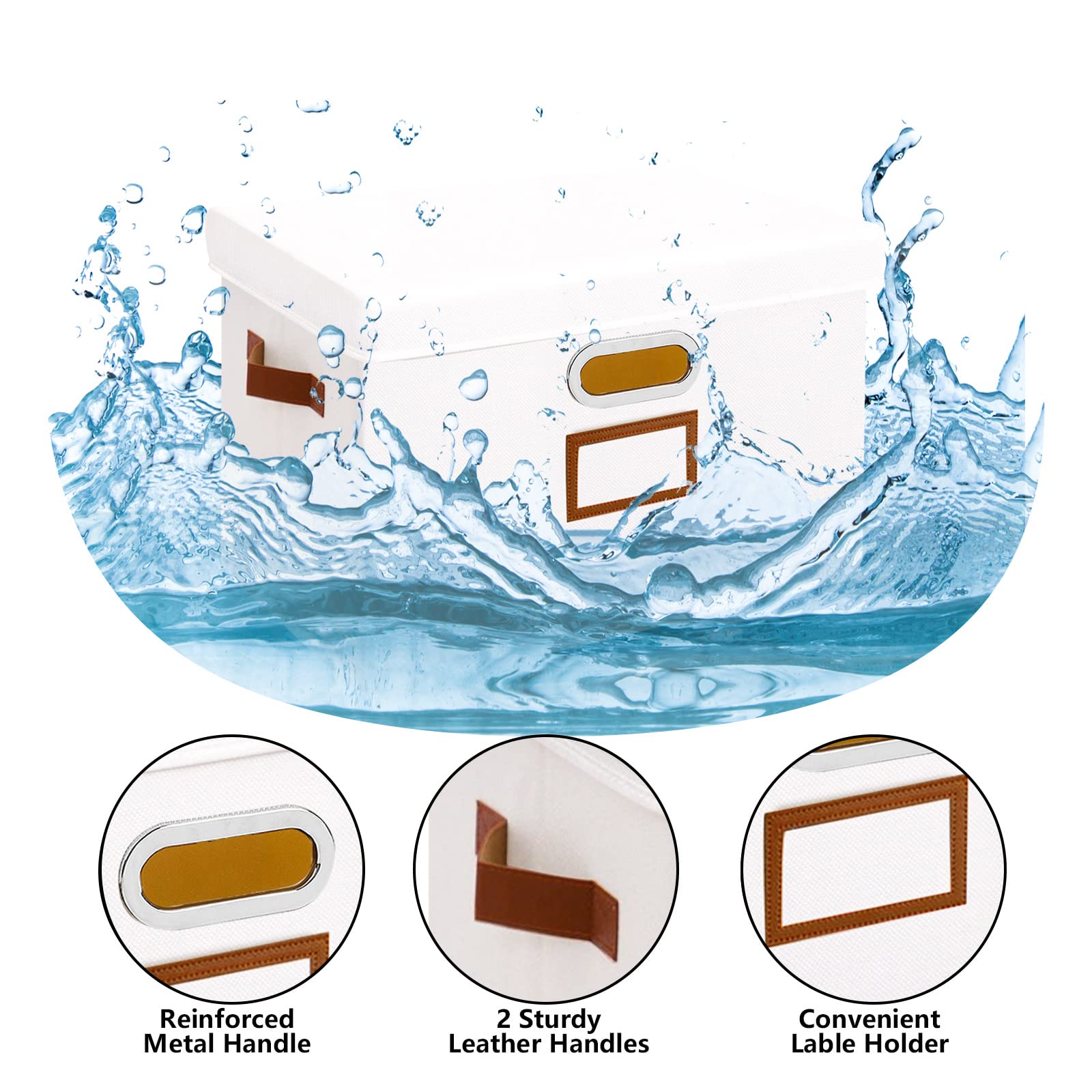 OUTBROS Storage Baskets with Lids, Foldable Box for Shelves Fabric Cube Organiser, Home Office Clothes Bins, 38 x 25 x 25 cm - Image 4