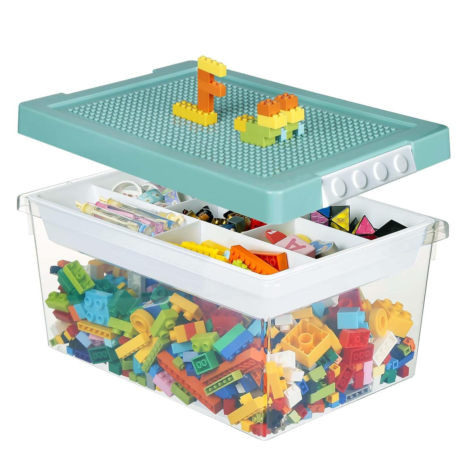 alouweekuky Aufbewahrungsboxen mit Deckel für Lego Bausteine, Aufbewahrungsbox für Lego, Kinder Spielzeug sortiersystem mit FäChern Storage box zur Aufbewahrung von Kinderspielzeug Küche, Haushalt & Wohnen