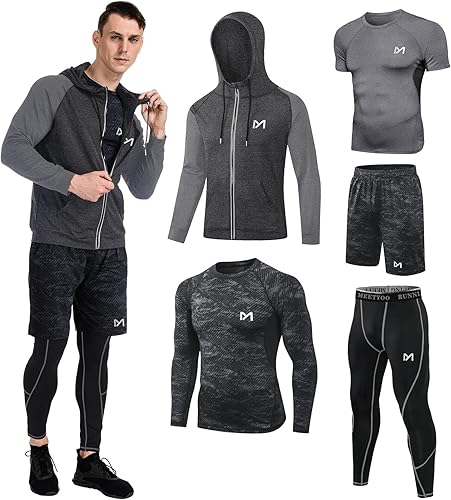 Conjunto de compresión para hombre, 5 piezas, pantalones de manga larga, pantalones cortos atléticos, chaqueta para correr