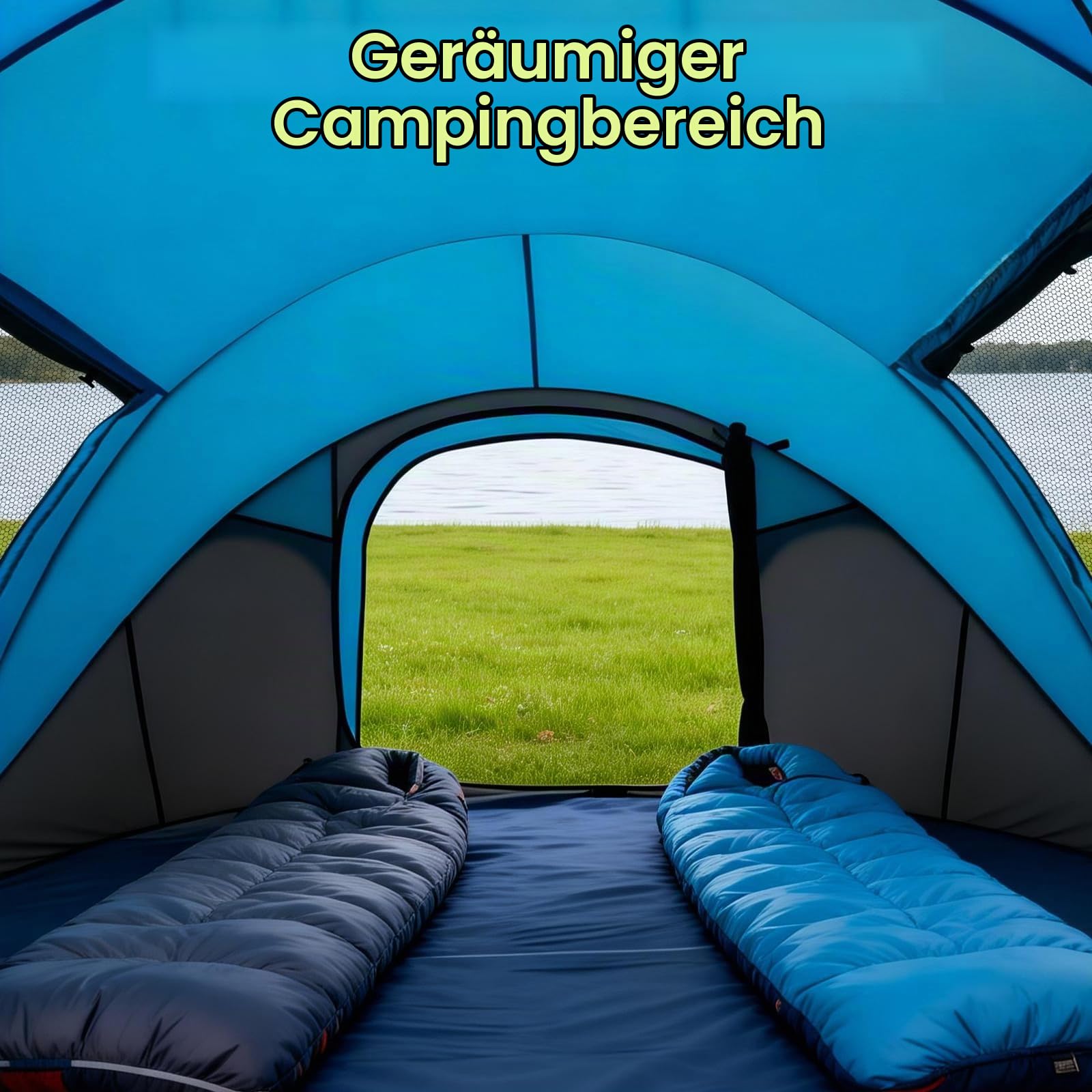 Instant Pop Up Zelt 3-4 Personen, Automatisches 3-Sekunden-Zelt mit PU3000mm Wassersäule, 290x200cm Campingzelt mit Belüftung, Verstärkt & Stabil für Festival, Strand und Garten