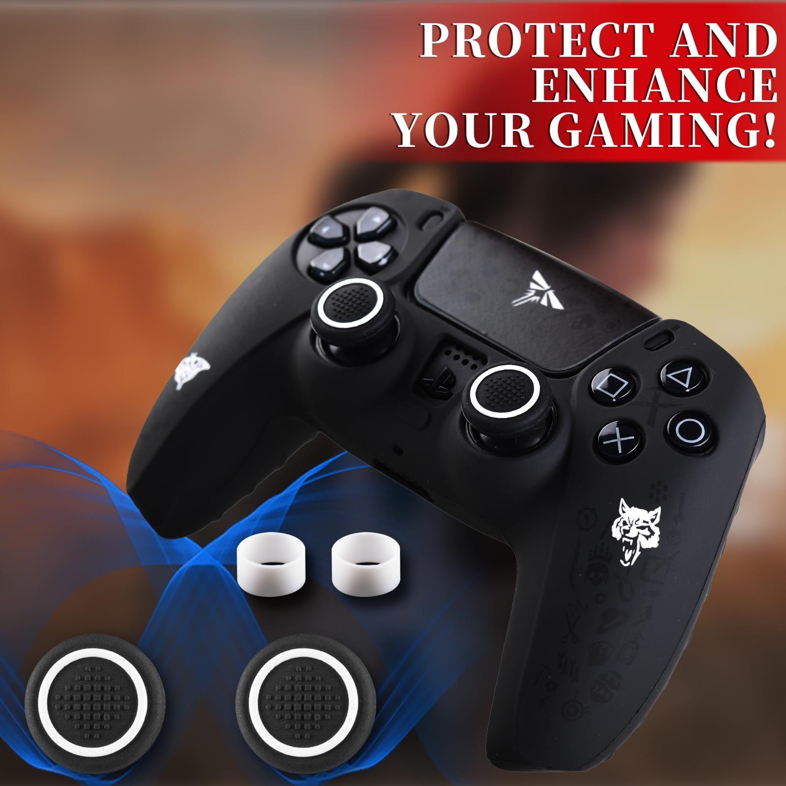 Non-Slip Silicone Cover for PS5 Controller with Thumbstick Caps * 2 & Sticker * 1 WLF