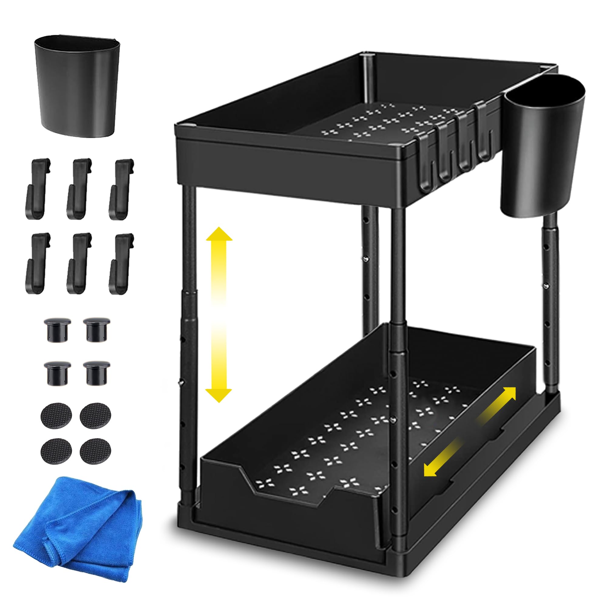 ZENHOUSE - Organizador Bajo Fregadero - Organizador Cocina - Organizador Armario Cocina - Organizador Bajo Fregadero Cocina - Organizador Productos Limpieza - ALTURA AJUSTABLE CAJON INFERIOR DESLIZABL