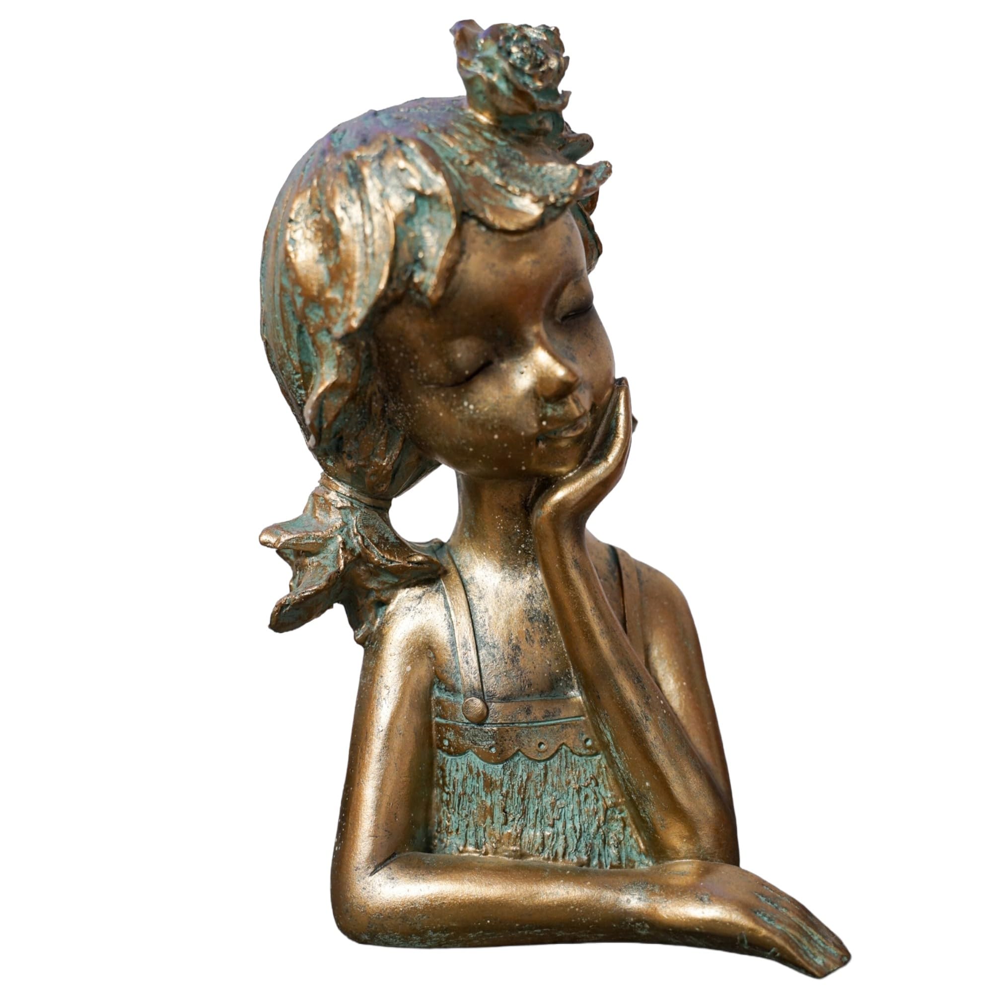 formano Büste Mädchen bronzefarben 30cm elegant Dekofigur Polyresin Patina-Effekt– stilvolle Skulptur im Antik-Look für Wohnzimmer, Regal & Sideboard – detailreich & zeitlos schön