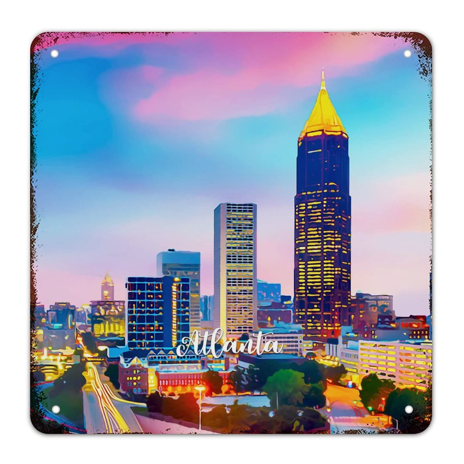 Panneau en aluminium USA cadeau de decoration vintage plaque metal souvenir Atlanta