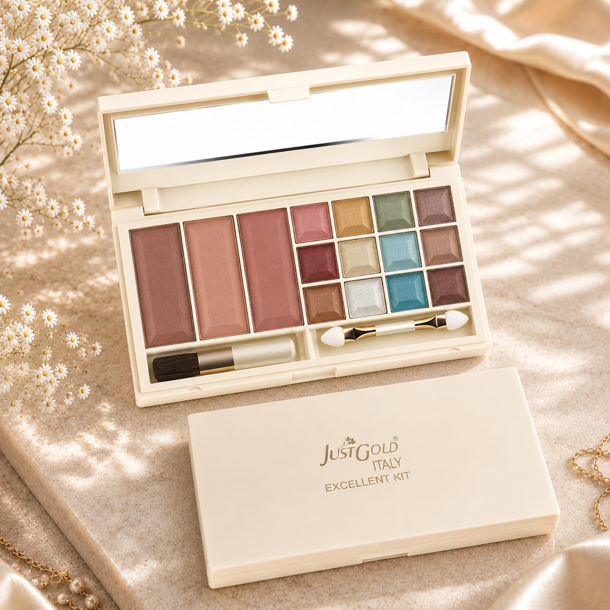 justgold excellent kit #1559 - #04 | multi color makeup palette | eyeshadow, blusher & face makeup kit | smooth blendable professional beauty palette